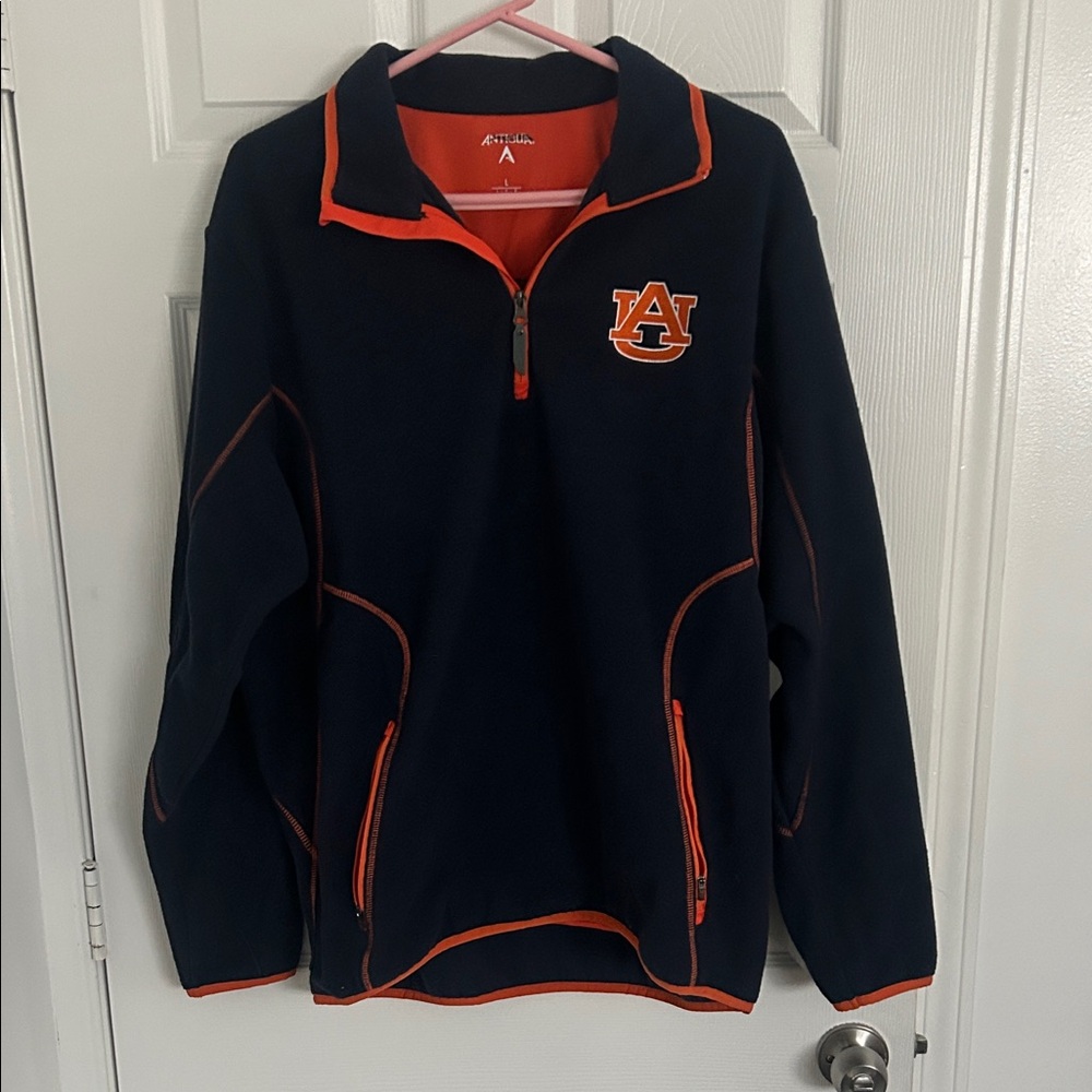 Antigua Auburn Navy and Orange Men's Quarter Zip Sweater